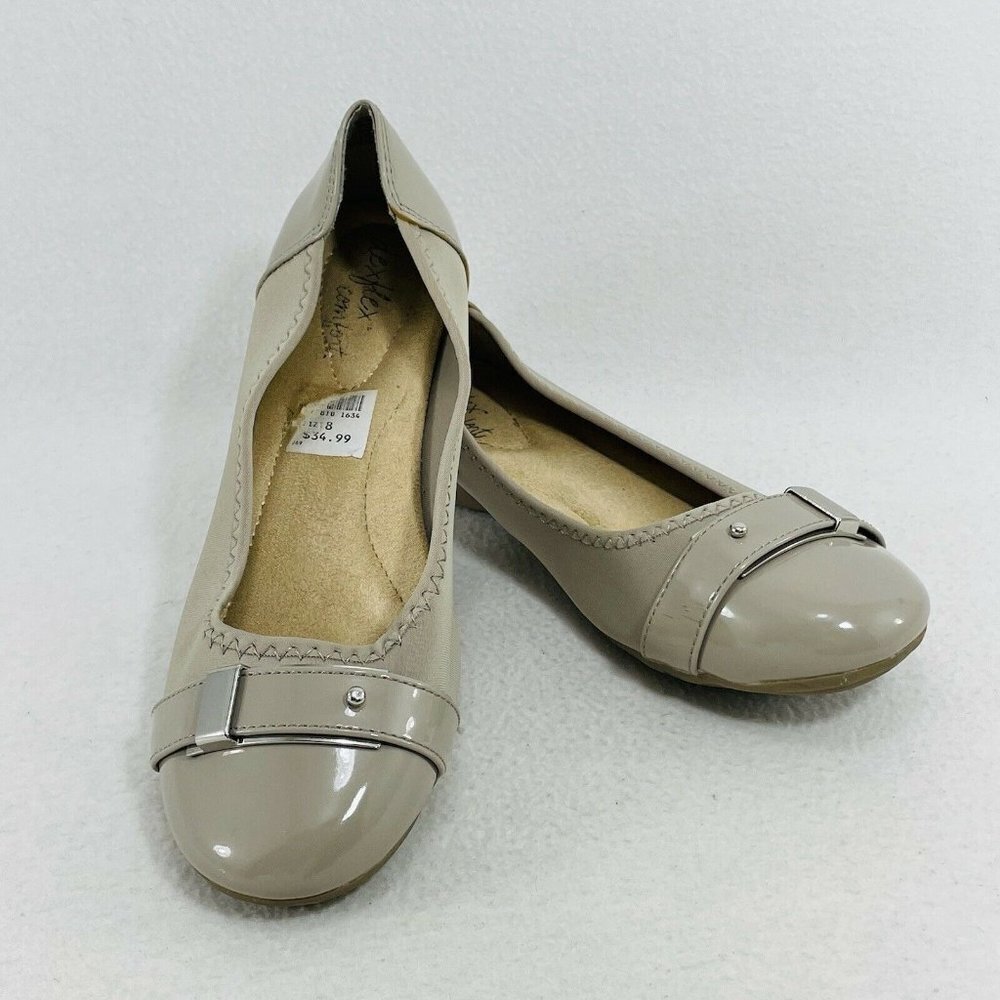 Dexflex Comfort Shoes Women Size 8 Gray Loafer Flat Buckle Casual Work Career